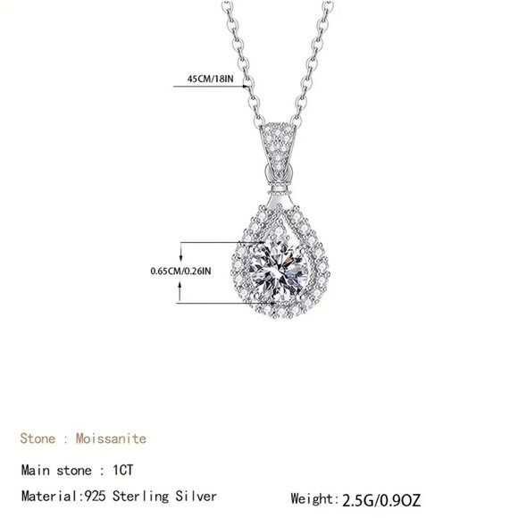1 Carat teardrop Moissanite Necklace S925 - Picture 3 of 3